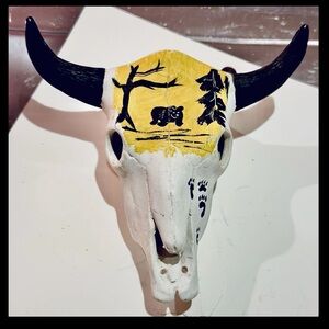 VTG Navajo Hand Painted Ceramic Steer Skull 6” Signed On Back